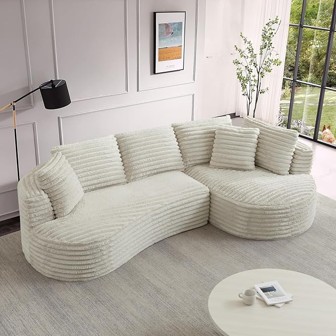 121 Modular Sectional Sofa Oversized Cloud Couch with Deep Seat L Shaped Sofa with Right Chaise Corduroy Boneless Sleeper Sofa Couch No Assembly Needed for Living Room Apartment Cream
