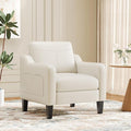 PU Leather Accent Chair Mid-Century Modern Living Room Armchair Sofa with Removable Cushions Solid Wood Frame &amp Stitched Armrest Design Bedroom Chair with Plastic Legs Beige