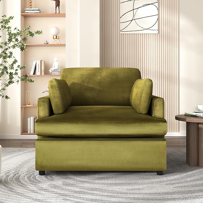 Velvet Oversized Accent Chair with Plush Armrest Cushions | Large Lounge Chair Single Sofa for Living Room Bedroom