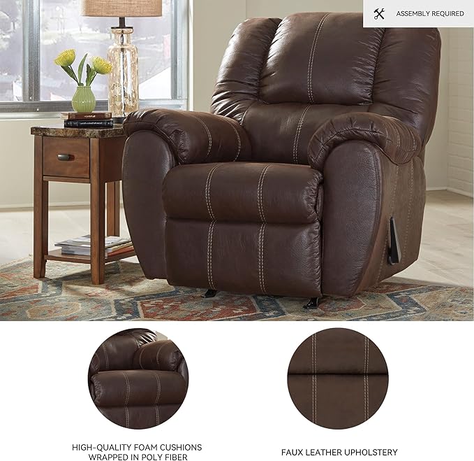 Signature Design by Ashley McGann Modern Faux Leather Manual Pull Rocker Recliner Brown