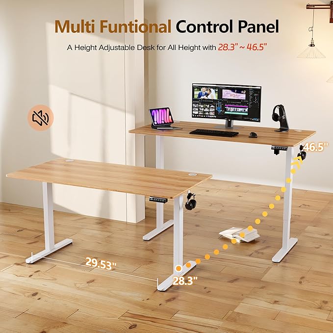 Monomi Electric Standing Desk 47.2 inches Height Adjustable Desk Ergonomic Computer Home Office Sit Stand Up Desk with Memory Preset Controller Two-Piece Desktop (Light Vintage Brown)