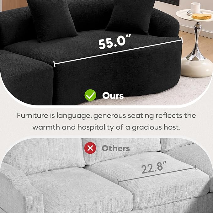 Yoglad 110 Boneless Curved Sofa Modern Cloud 4-Seater Floor Couch Minimalist Compression Sofa for Living Room Apartment Studio Office No Assembly Needed(Chenille Black)