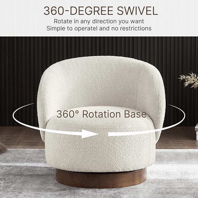 Swivel Accent Chair Round Barrel Armchair Upholstered Performance Fabric for Living Room Bedroom Waitingroom1 BoxCream