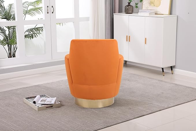 Swivel Accent Chair Modern Velvet American Design Swivel Round Barrel Chairs Upholstered Cozy Style for Living Room Bedroom Home Office (Velvet Orange 1 Pack)