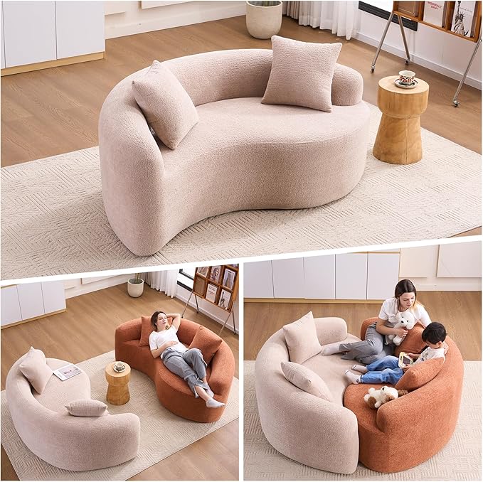 Luxury Modern Chenille Sectional Sofa Tai Chi Curved Compression Sofa Boucle Cozy Soft Loveseat for Living Room Apartment Office (Beige)