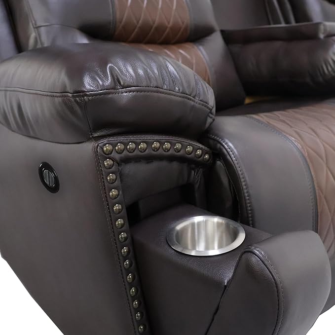 New Classic Furniture Nikko Faux Leather Console Loveseat with Power Footrest Brown