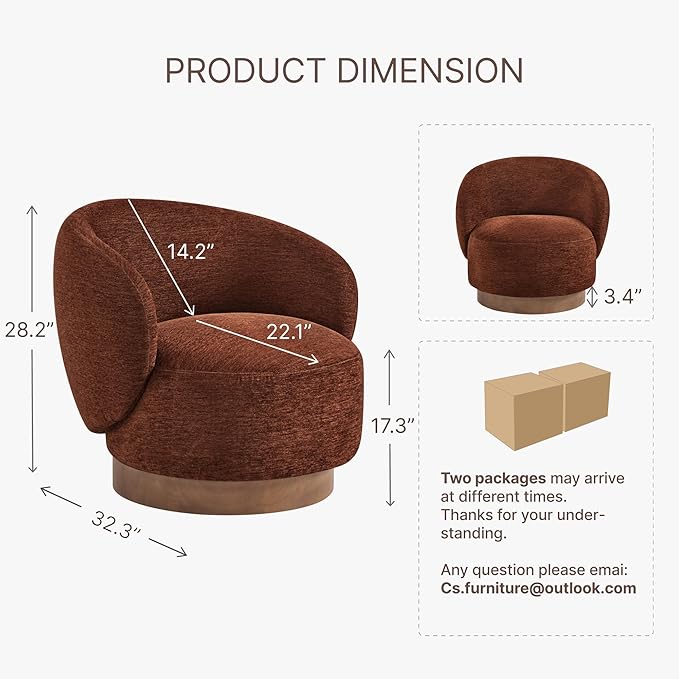 Swivel Accent Chair Modern Round Barrel Armchair with Upholstered Performance Fabric for Living Room Bedroom Waitingroom2 BoxRed