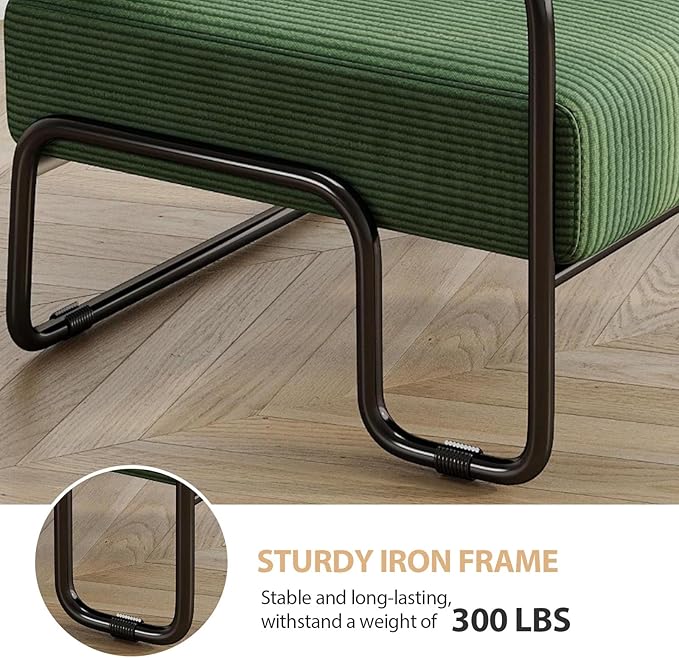 cinkehome Modern Accent Arm Chair for Living Room Corduroy Fabric Upholstered Armchair with Metal Frame Comfy Reading Club Chair Green