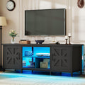 YITAHOME TV Stand with LED Lights &amp Charging Station Farmhouse Entertainment Center with Storage Cabinets &amp Shelves Cross-Pattern Doors Fits TVs up to 70'' TV Consoles for Living Room Bla