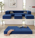 80'' Folding Sofa Bed Velvet Floor Couch Bed with 3Ottomans&amp Washable Cover Memory Foam Couch Fold Out Futon Sleeper for Guest/Living Room/Playroom Queen Blue