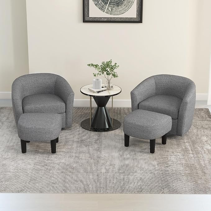 Swivel Chair with Ottoman Modern Barrel Accent Chairs with Removable Seat Cushion Comfy Single Sofa Lounge Armchair Upholstered Round Club Reading Chair for Living Room Bedroom Office