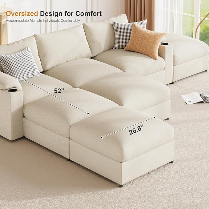 Modular Sectional Sofa Cloud Couch Changeable Couch Ottoman to Extend Your Sofa (Beige)