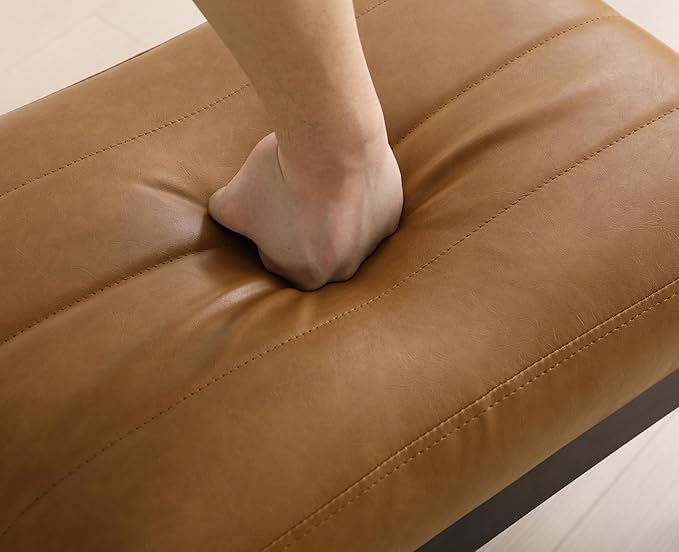 EALSON Modern Accent Chair with Ottoman Brown Leather Upholstered Seater with High Backs Unique Design Wood Frame Armless for Living Room/Bedroom Reading/Office Use