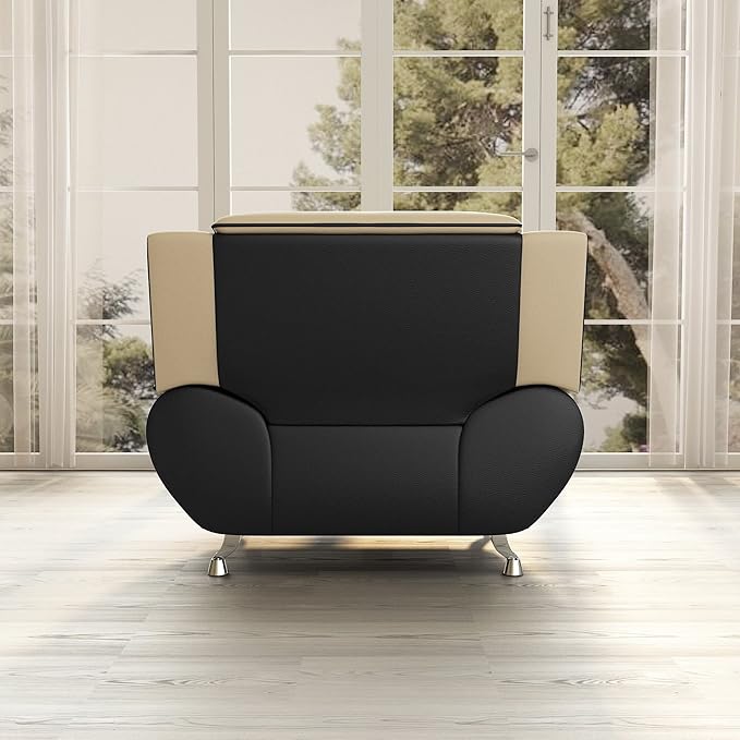 Michael Modern Faux Leather Upholstered Stainless Steel Legs Living Room Chair Camel/Black