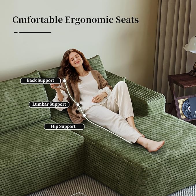 135.4 Oversized U-Shaped Couches Cloud Modular Sectional Sofa with Ottoman for Living Room Deep Seat Boneless Couch 1600lb Weight Capacity No Assembly Required (Green Right Facing Chaise)