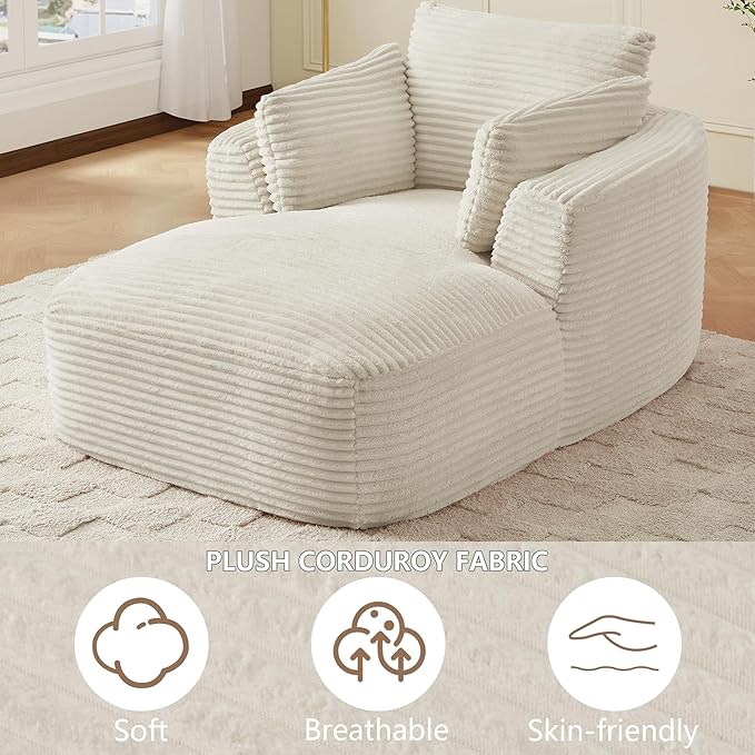 45.3W Boneless Chaise Lounge Sofa Chair Indoor Oversized Corduroy Reading Cloud Couch with Soft Pillows Comfy Single Seat Floor Sleeper Sofa Bed for Living Room Apartment Office Small Spaces