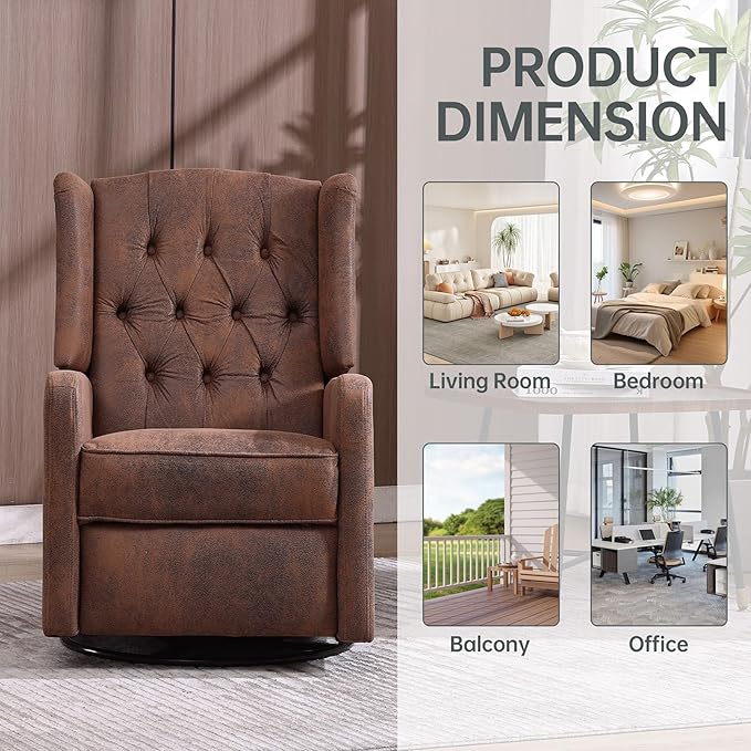 Glider Recliner Nursery Chair Cozy Microsuede Rocking Chair Nursery Recliner with Adjustable Button Backrest and Footrest Swivel Recliner Chair for Living Room Bedroom Office (Coffee)