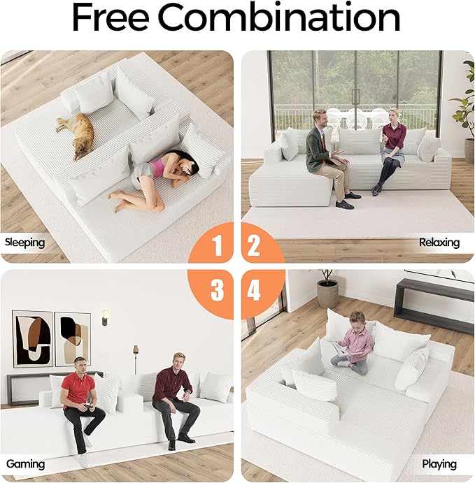 108Modern Sectional SofaModular Convertible L-Shape SofasUpholstered Couches with Deep SeatPet-Friendly Sponge Sofa for Living Room BedroomSofa bed for small space (Beige Left facing chaise)
