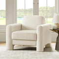 HULALA HOME Modern Curved Accent Club Chair Chenille Armchair Upholstered Sofa Chair with Wrapped Armrests Comfy Reading Armchair for Living Room Easy Assembly Ivory
