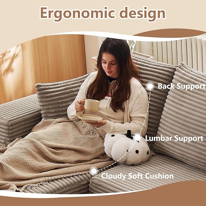 Cloud Modular Sectional Sofa for Living Room167x69.7 Oversized L-Shaped Couch with 7 PillowsBig Comfy Couches SetFluffy Deep-Seat Corduroy Sofa with ChaiseNo Assembly (CamelLeft-Facing Chaise)