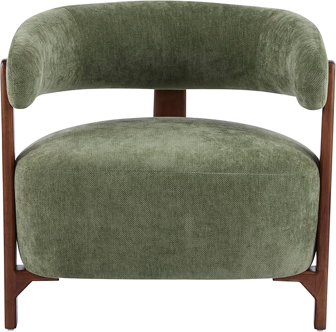 Christopher Knight Home Zax Modern Accent Chair for Living Room Upholstered Lounge Chair Indoor with Wooden Frame Comfy Reading Seating with 3 Legs Design Armchair with Cushion Green + Walnut