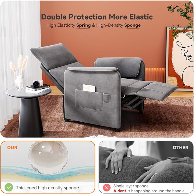 Recliner ChairElectric Adjustable Chenille Recliner with Remote Control and Padded BackrestHome Theater Recliner Single Sofa Seat with Thick Seat Cushion for Living Room Bedroom (Grey)