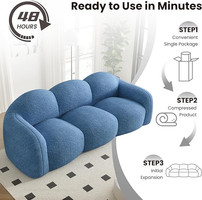 90 Modern Teddy Velvet Sofa Couch – One-Piece Memory Foam 3-Seater Sofa with Rounded Arms Soft &amp Cozy Upholstery for Living Room