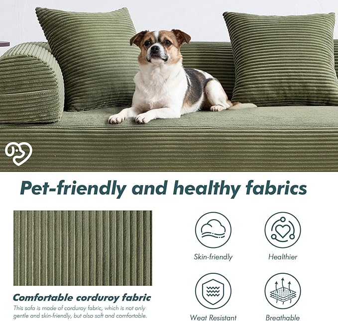 10-in-1 Folding Convertible Sofa Bed 141 Inch Boneless Couch with Fixed-Shape Frame Corduroy Modular Sectional Sofa Mattress Sleeper Sofa Floor Sofa Futon Couch for Living Room (Green)