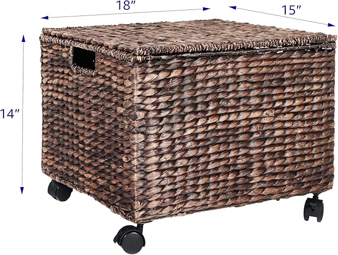 Trademark Innovations Rolling File Box Wicker File Cabinet Hanging File Baskets Water Hyacinth Storage Basket (Dark Brown)