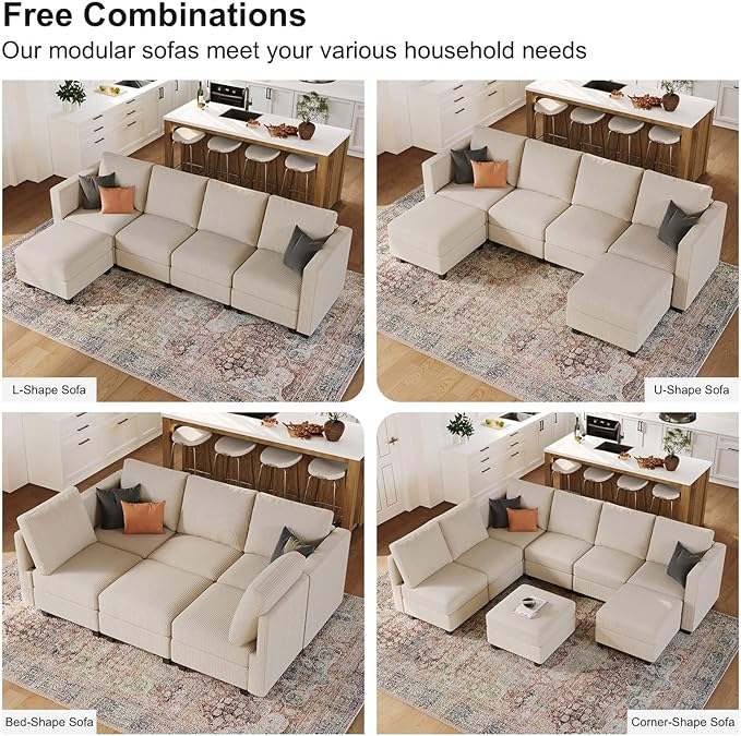 Belffin Corduroy Loveseat Luxury Modular Love Seat with Storage Modern Couch for Living Room Beige