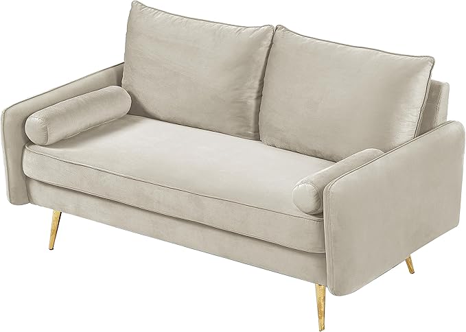 Kent Modern Loveseat European Style Velvet Living Room Furniture with Tapered Legs Vintage Flair and Sleek Design Ivory