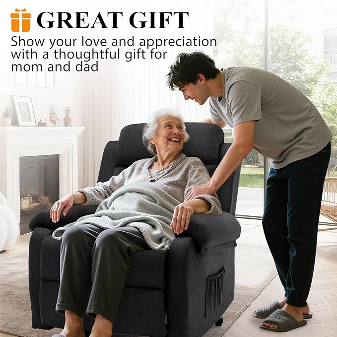 Power Lift Recliner Chair for Elderly Electric Lift Chair for Adults Small Recliner with Side Pockets for Living Room Reading Room Recliner Saves Your Favorite Position Black