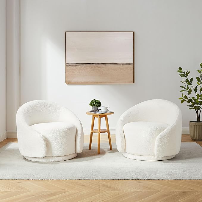 VANOMi 34 Swivel Accent Chair Oversized Armchairs for Living Room Comfy Sharpa Chair Reading Chairs for Bedroom Corner Apartment White