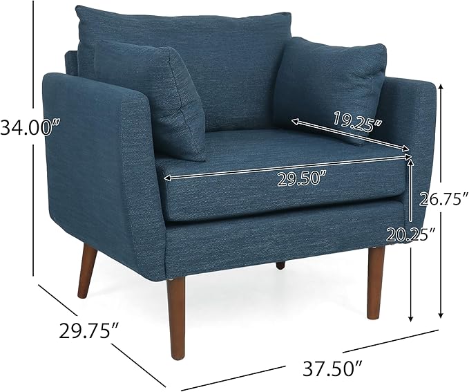 GDFStudio Club Chair Accent Armchair Accent Arm Reading Chair for Living Room Upholstered Armchair Lounge Chair with Comfy Cushion Wooden Leg for Bedroom Office Navy Blue