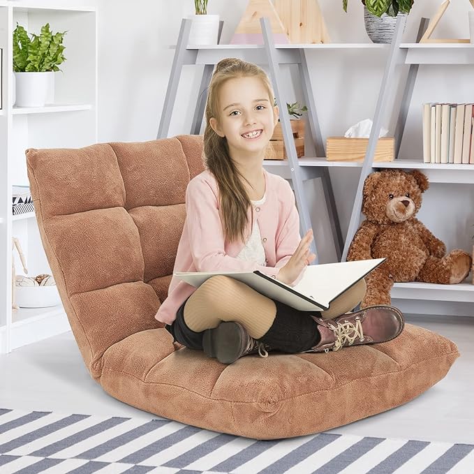 FANTASK 14-Position Sofa Memory Foam Floor Chair w/Comfy Cushions &amp Study Steel Frame Angle Adjustable Couch Lounge Sofa for Reading Game Meditating (Beige)