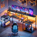 Bestier LED Gaming Desk with Power Outlets 71 inch L Shaped Computer Desk with Monitor Stand Large Desk with Printer Stand Adjustable Shelf Cup Holder &amp Hooks Home Office Desk Black