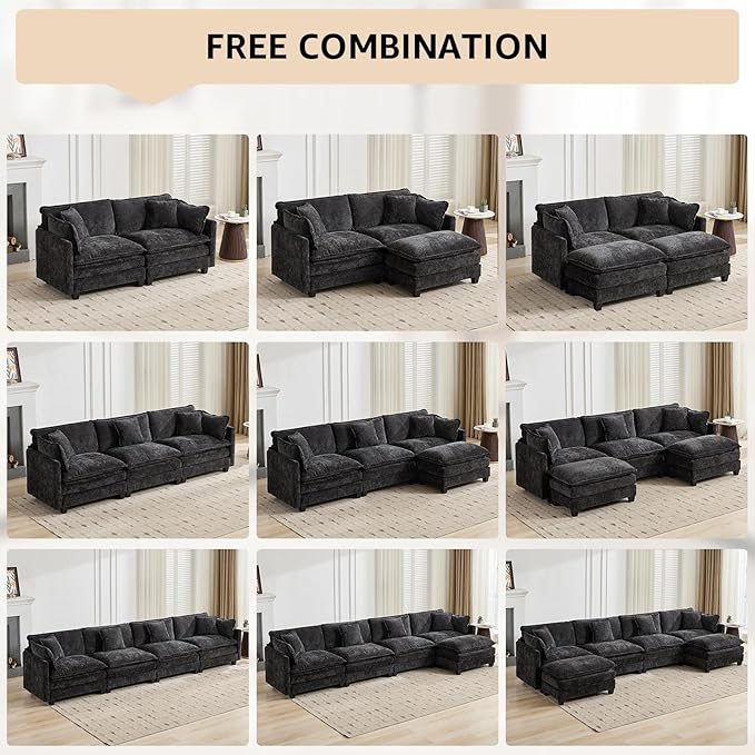 76.7 Black Modern Large Sectional Couches for Living Room Chenille Loveseat Modular Sectional Sofa Oversized 2 Seater Cloud Love Seat Couches for Apartment Deep Seat Sofas Set Sofa para Sala