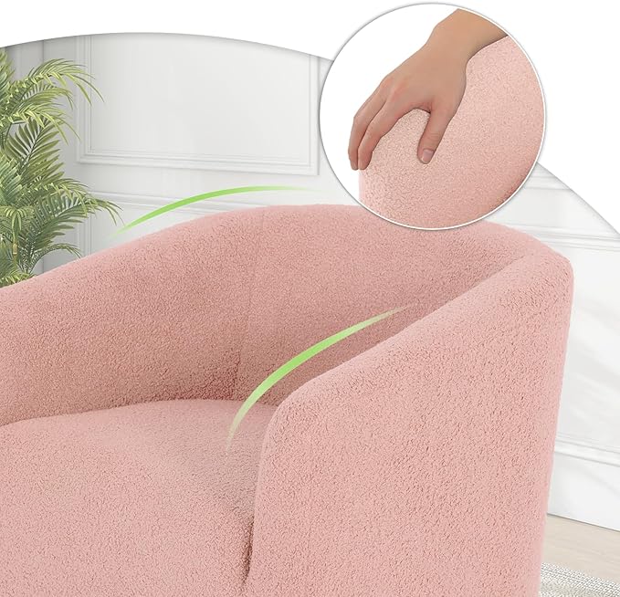 Magshion Barrel Chair Modern Sherpa Armchair Boucle Fabric Accent Chair with Cozy Soft Padded Single Sofa Chair for Living Room Bedroom Office Waiting Room 300lbs Capacity Pink