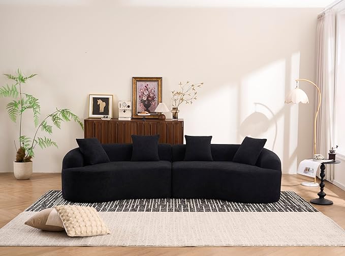 Yoglad 110 Boneless Curved Sofa Modern Cloud 4-Seater Floor Couch Minimalist Compression Sofa for Living Room Apartment Studio Office No Assembly Needed(Chenille Black)