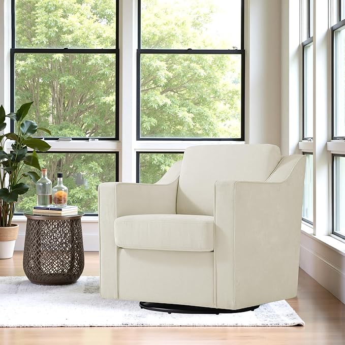 Swivel Accent Chair Mid Century Round Barrel Arm Chair for Living Room Comfy Chenille Club Single Sofa Chair for Bedroom-Beige