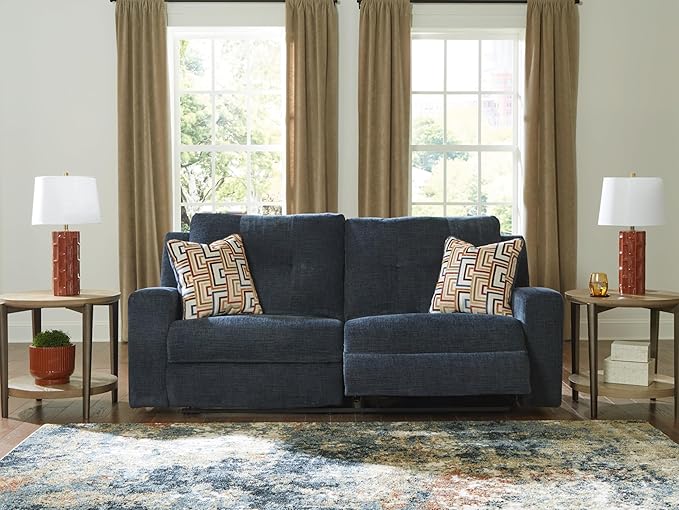 Signature Design by Ashley Danum Modern Manual Pull Tab Reclining Sofa with Tufed Back Cushion Blue