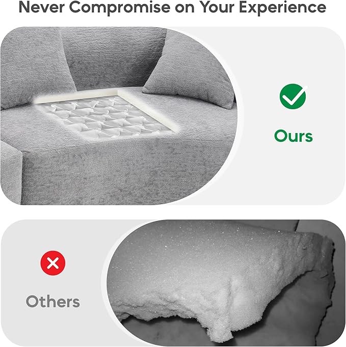 Yoglad 110‘’ Boneless Curved Sofa Modern Cloud 4-Seater Floor Couch Minimalist Compression Sofa for Living Room Apartment Studio Office No Assembly Needed(Chenille Grey)