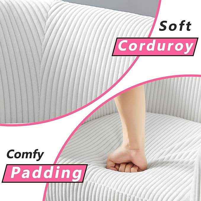 Corduroy Swivel Accent Chair with Ottoman Round Barrel Chair with Armrest Comfy Reading Chair for Living Room Bedroom Office (White)