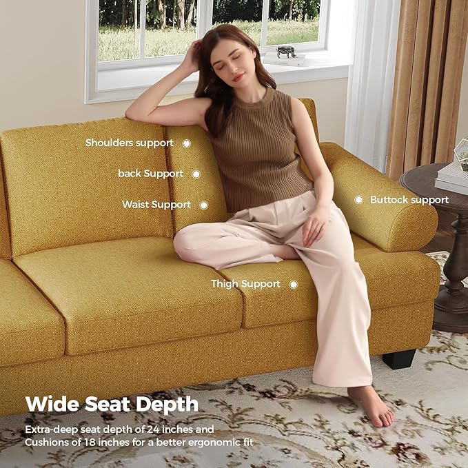 91 Inch Lawson Sofa with Extra Deep Seats Oversize Mid-Century 3-Seat Sofa Couch for Living Room Apartment Lounge Yellow