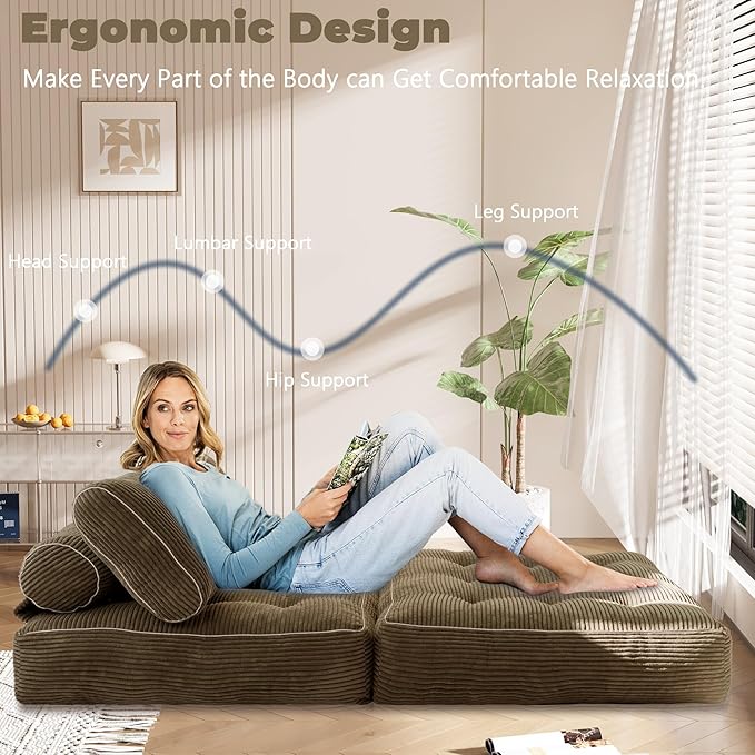 Folding Sofa BedConvertible Sleeper Chair for Adults Folding Sofa Bed Foam Filling Couch with PillowSleeper Chairs Single Size Floor MattressBrown