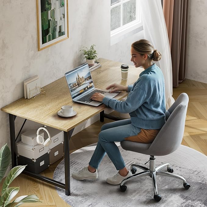 Shahoo Office Computer Desk 40 Inch Student Home Table for Writing Work with Headphone Hook and Storage Bag Light Oak