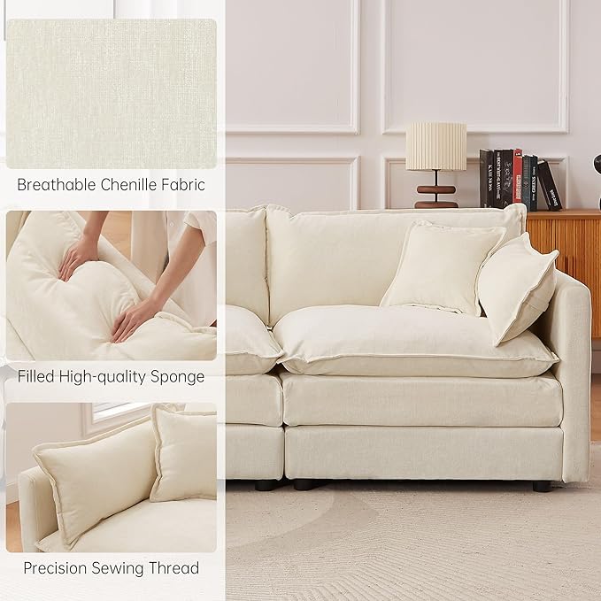 Modular Sectional Sofa 112.2 Inch Rectangle Shaped Couch Set with Armrests 3-Seater Comfy Cloud Couches for Living Room Apartment Beige