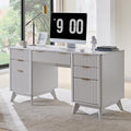 T4TREAM 60'' Fluted Executive Desk with Drawers Modern Home Office Computer Desk with Charging Station Keyboard Tray File Drawer and Storage Cabinet for Study Living Room Bedroom Solid White