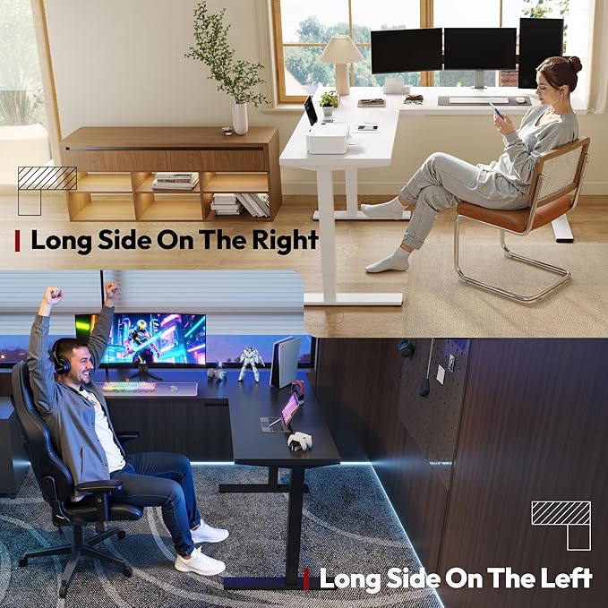 SANODESK L Shaped Standing Desk Adjustable Height Electric Corner Standing Desk 63 x 55 inch Sit Stand Computer Table with Splice Board White