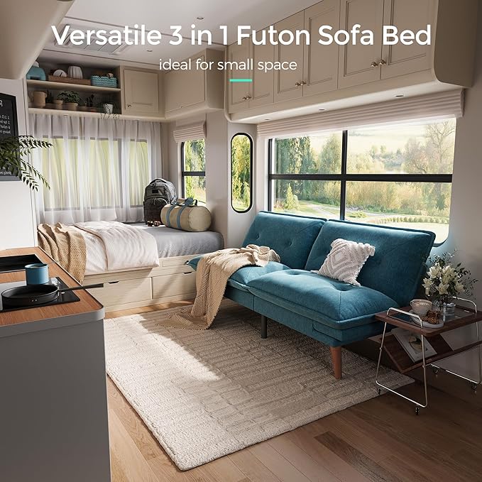 LINSY HOME Futon Sofa Bed 70 Futon Couch with Adjustable Backrest and Armrest Comfy Loveseat Convertible Folding Sleeper Sofa Couches for Small Spaces Living Rooms Apartment Office